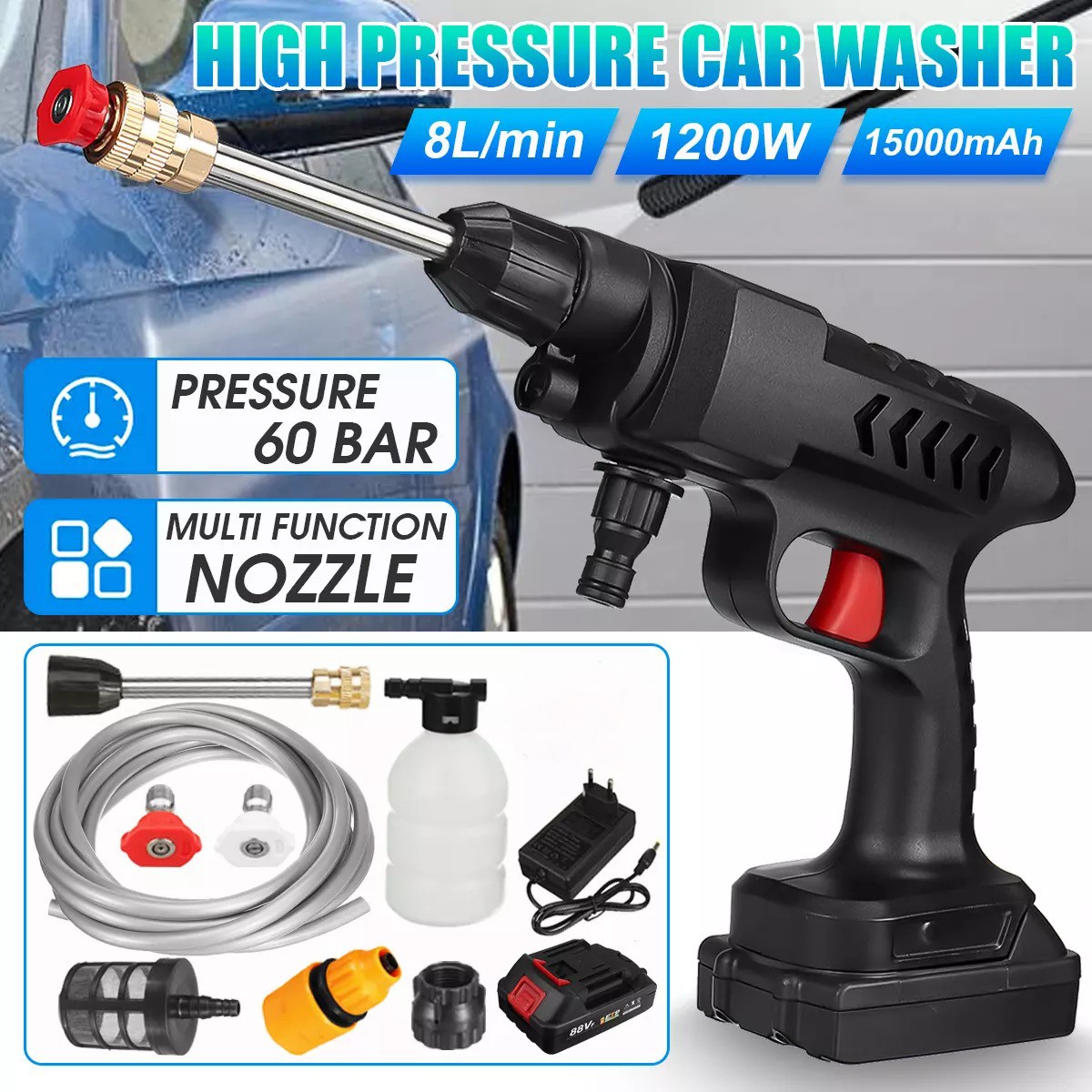 Aparat de spalat cu presiune mobil cu acumulator si incarcator