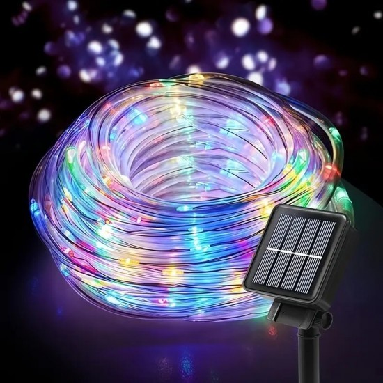 Furtun Luminos LED cu Încărcare Solară – 10 m, Multicolor, Pentru Exterior