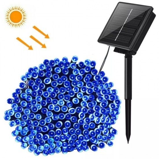 Instalație Solară Decorativă pentru Exterior – 10 m, 100 LED-uri Albastre, Încărcare Solară