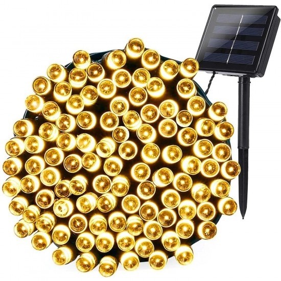Instalație Solară Decorativă pentru Exterior – 10 m, 100 LED-uri Alb Cald, Încărcare Solară