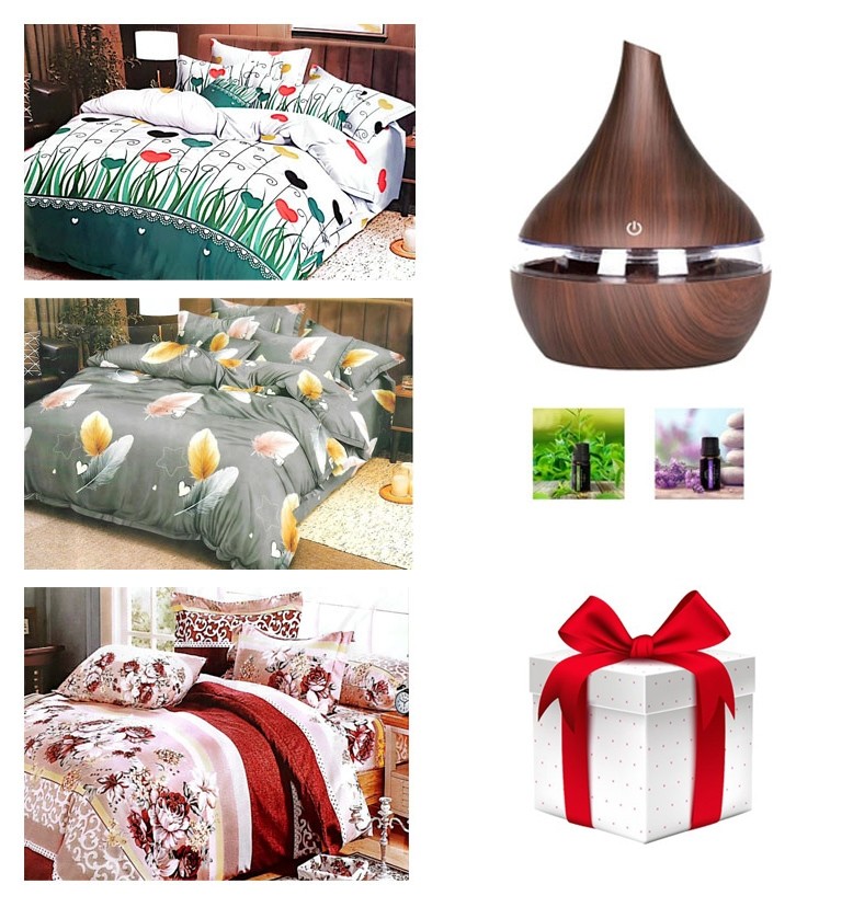 PROMOTIE LIMITATA! PILOTA DE PAT 3 PIESE, 180X220 CM SI 2 FETE DE PERNA, MODEL FLORAL + UMIDIFICATOR AROMATERAPIE + SET 2 ULEIURI AROMATERAPIE + CADOU