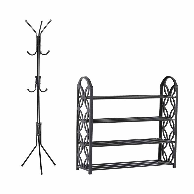Pachet pentru casa sau birou, Cuier metalic 45 x 175 + Suport pentru incaltaminte 4 rafturi