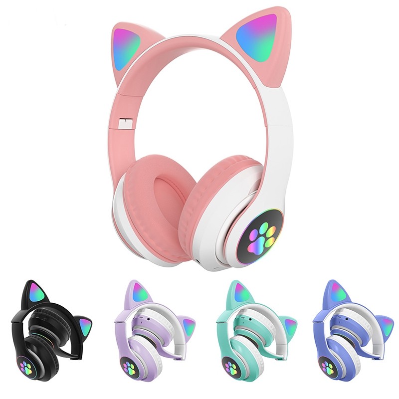 Casti Audio Stereo Wireless Pliabile cu Iluminare LED în Formă de Urechi de Pisică: Experiență Muzicală și Stil Unic!