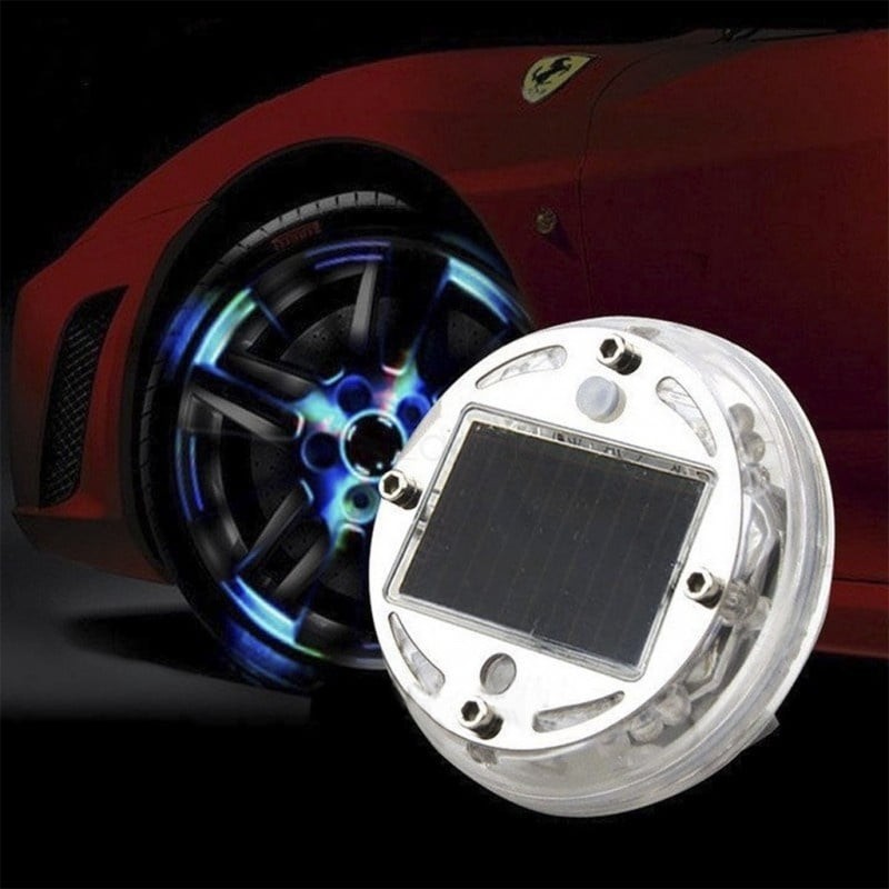 Set 4 capace janta auto LED Multicolore cu incarcare solara