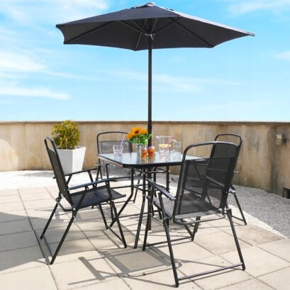 Set mobilier gradina sau terasa: Masa, 4 scaune si umbrela - Lichidare stoc