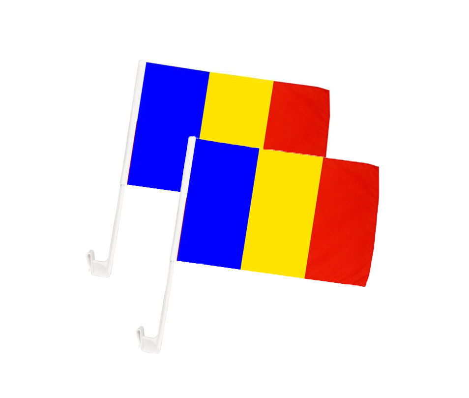Set 2 steag auto tricolor Romania, suport plastic cu prindere pe geamul masinii, 30 x 45 cm