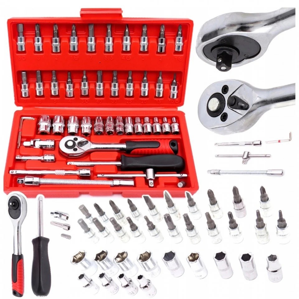 Trusa chei tubulare 1/4 46 piese, biti, torx, imbus, clichet, surubelnita si antrenor cu prelungitor si adaptor