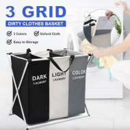 Coș de rufe din material textil cu design modern 3 compartimente pentru sortarea hainelor pe culori
