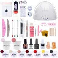 Kit unghii cu lampa uv led SunOne + 7 x gel color + base coat + top coat + primer + decoratiuni + tipsuri + accesorii