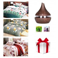 PROMOTIE LIMITATA! LENJERIE DE PAT 4 PIESE DIN FINET 180X230 CM MODEL FLORAL + UMIDIFICATOR AROMATERAPIE + SET 2 ULEIURI AROMATERAPIE + CADOU