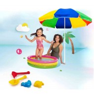 Pachetul perfect - distracție la plajă pentru copii: Piscină gonflabilă, umbrelă de plajă și jucării pentru nisip