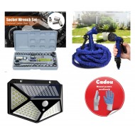 Pachet Promo - Lampa solara senzor crepuscular - Furtun de gradina expandabil - Trusa chei tubulare + Cadou - Stoc Limitat!
