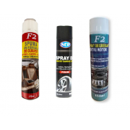 Set 3 Spray-uri ,Spuma curatat tapiterie, Spray solutie activa cauciucuri si Spray curatat si degresat motor