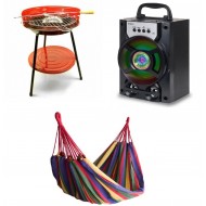 Pachetul de Week End Gratar pe Carbuni Hamac Multicolor Boxa Portabila Bluetooth