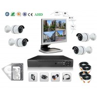 Sistem complet, supraveghere monitorizare video CCTV FULL HD, DVR 4 camere interior/exterior cu HDD