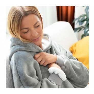 Patura cu maneci stil hanorac cu gluga si buzunar Huggle Hoodie Gri